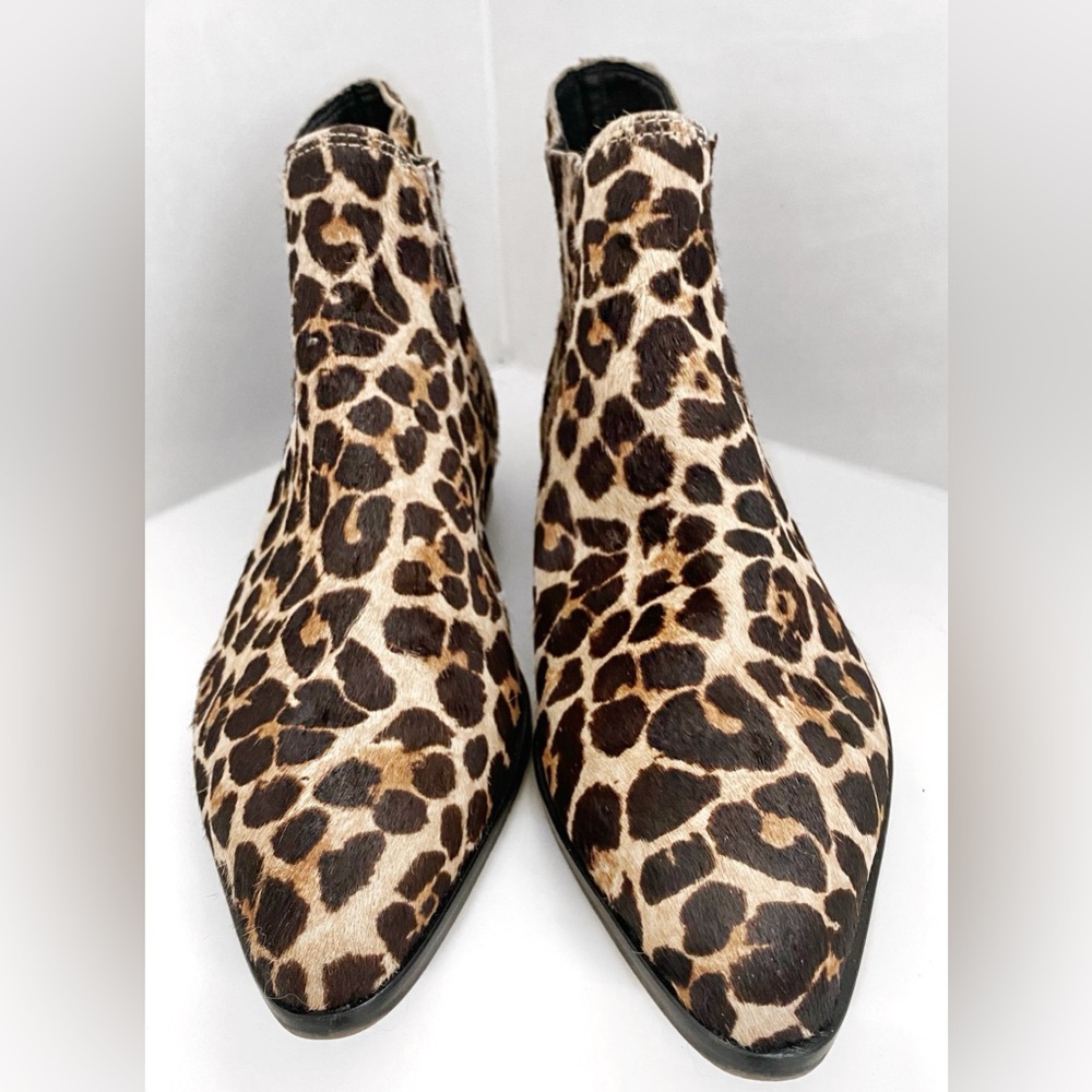 Rebecca Minkoff leopard print calf hair pointed toe booties